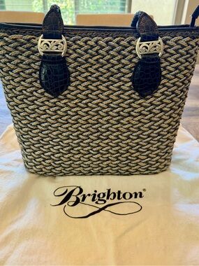 Brighton Black Trim Braided Straw Tote
